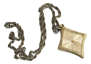 Saxony 1950s-60s Diamond Shaped Clock Pendant Necklace