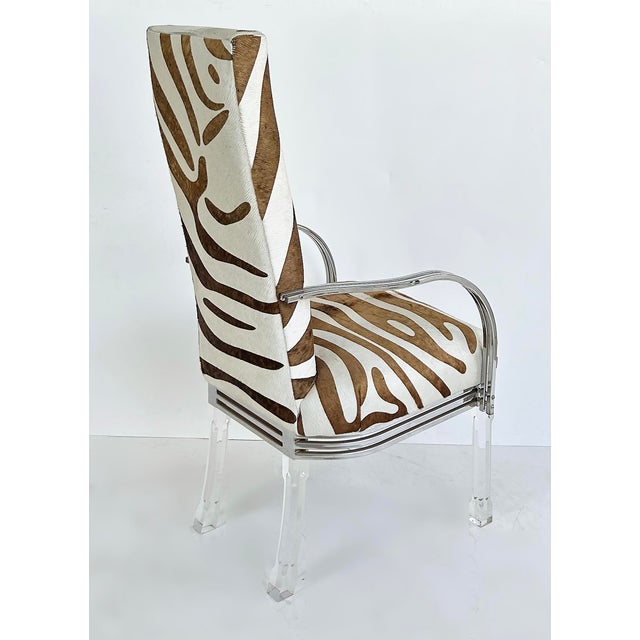 1970s Vintage Lucite, Chrome Armchairs Upholstered in Zebra Cowhide, Pair For Sale - Image 5 of 16