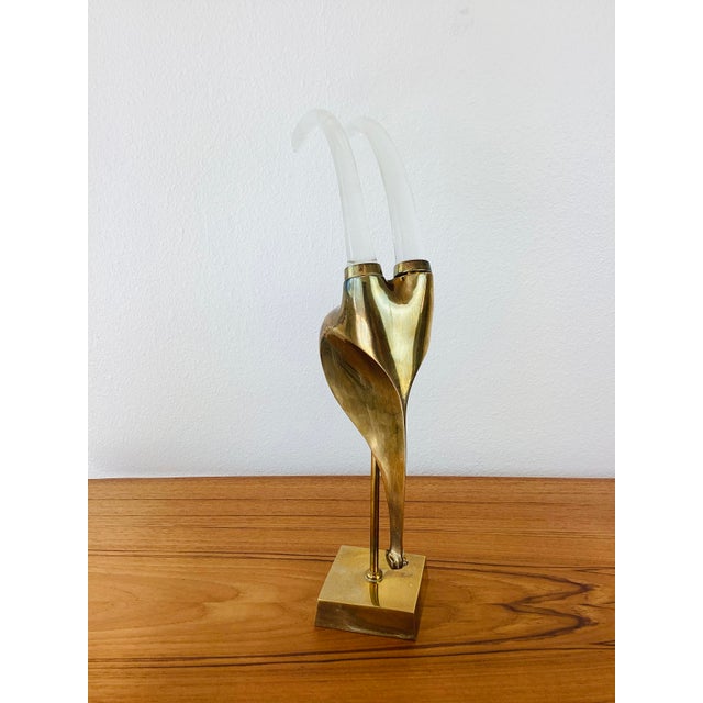 1980s Vintage 1980s Brass & Glass Horns Rams Head Gazelle Statue For Sale - Image 5 of 7