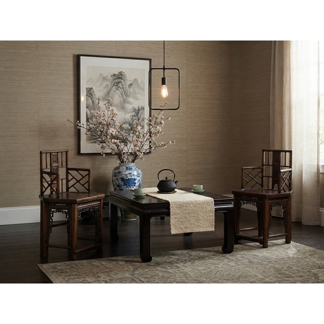 Brown Vintage Brown Lattice Work Hexagonal Narrow Accent Armchair For Sale - Image 8 of 11