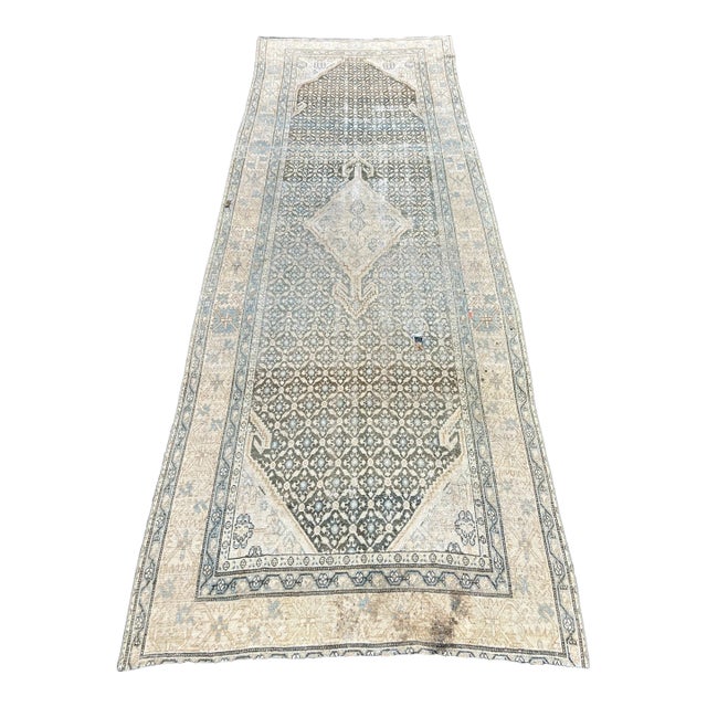 1940s Persian Hand-Knotted Wool Malayer Runner Rug For Sale
