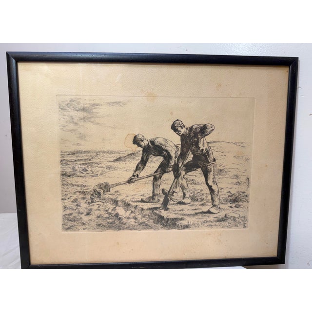 Original Antique Mid 19th Century Jean-François Millet the Diggers Etching Print For Sale - Image 9 of 11