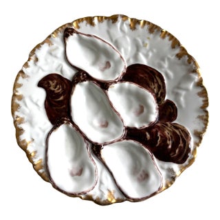Antique Haviland & Co. Limoges Oyster Plate – Gilt & Brown Shell Design, France, C. 1880-1900 For Sale