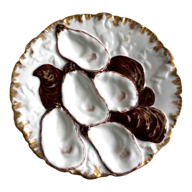 Antique Haviland & Co. Limoges Oyster Plate – Gilt & Brown Shell Design, France, C. 1880-1900 For Sale