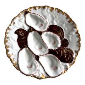 Antique Haviland & Co. Limoges Oyster Plate – Gilt & Brown Shell Design, France, C. 1880-1900