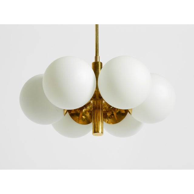 Beautiful kaiser leuchten ceiling lamp with six opal glass shades. superb sixties space age design, entirely made of...