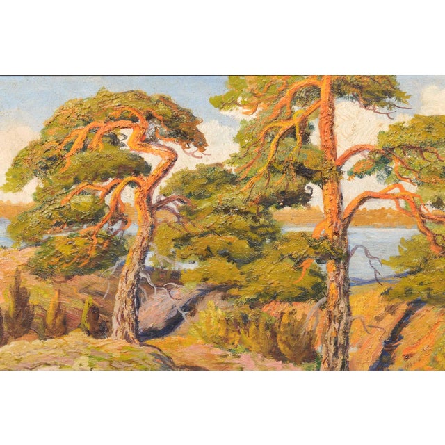 Mid 20th Century Swedish Coastal Painting W/ Wind Swept Trees For Sale - Image 12 of 13