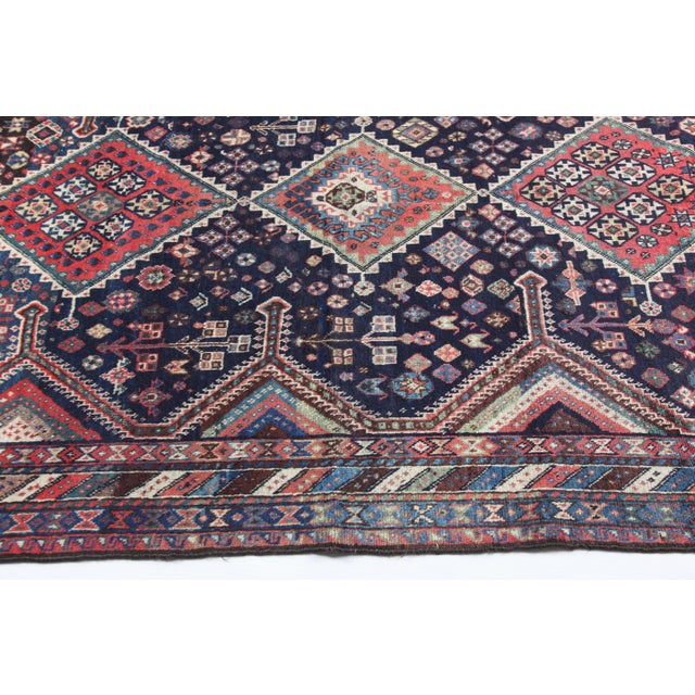 Late 19th Century Antique Deep Indigo Field Tribal Rug With Triple Medallions – Circa 1880–1900 -5' 1'' X 8' 2'' For Sale - Image 5 of 13