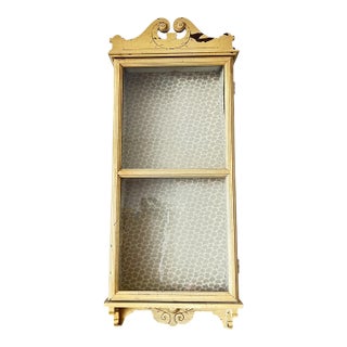 1940s Antique Curio Wall Vitrine With Carved Details For Sale