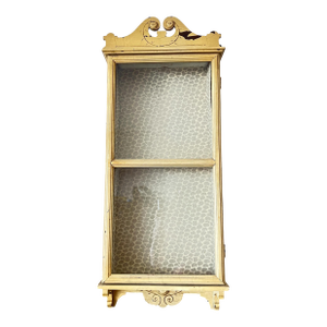 1940s Antique Curio Wall Vitrine With Carved Details