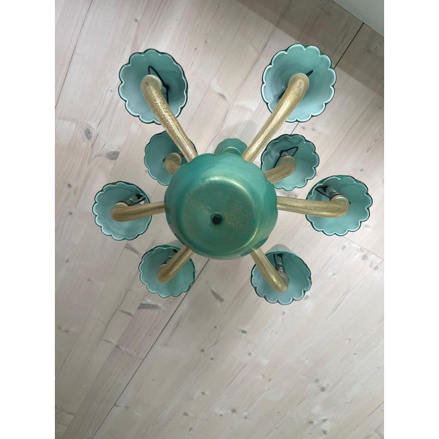 Gold Murano Chandelier with Green Gold Leaf 24K, 1960s For Sale - Image 8 of 11