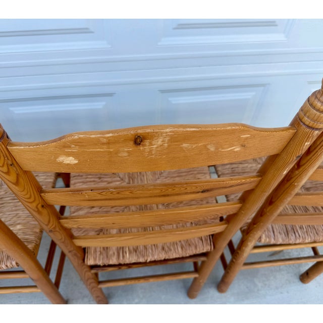 Mid 20th Century Set of 6 Ladder Back Shaker Farm House Chairs With Rush Seats For Sale - Image 13 of 17
