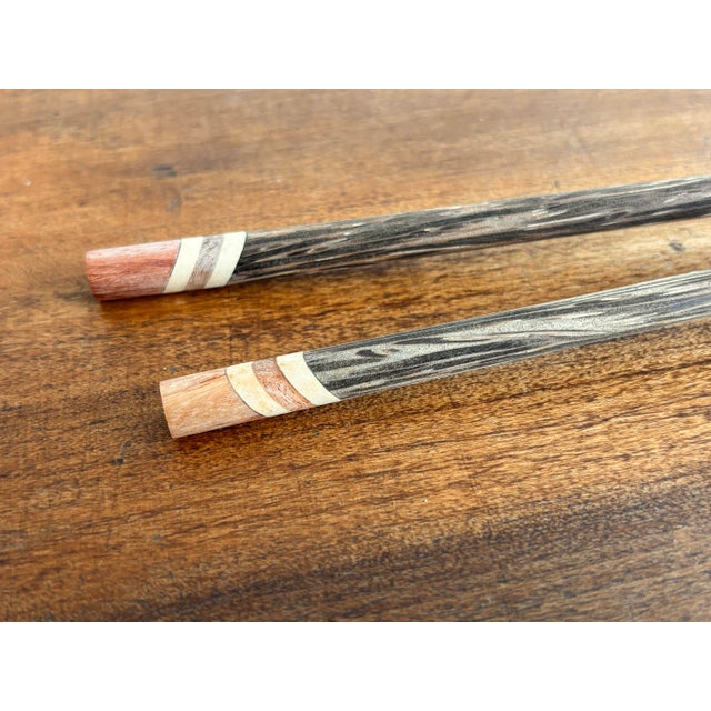 Japanese Late 20th Century Wooden Chopstick - 6 Pairs With Holders in a Boxed Set For Sale - Image 3 of 7