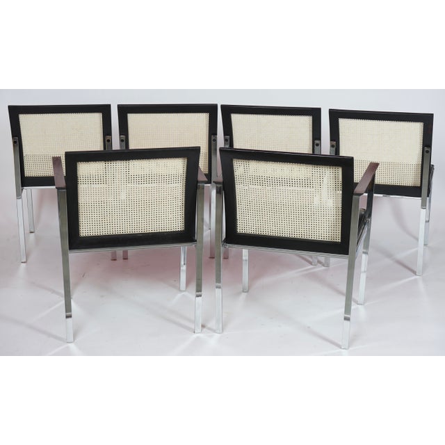 Vintage Paul McCobb for Lane Cane-Back Dining Chairs in Rosewood & Chrome & Newly Caned Backs - Set of 6 For Sale - Image 12 of 14