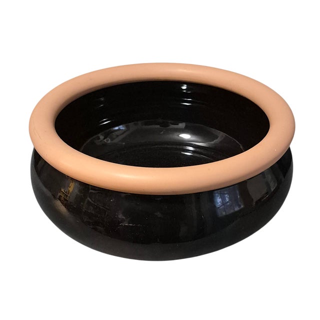 Black Vintage Mid-Century Modern Black Glazed Terra-Cotta Pottery Bowl For Sale - Image 8 of 8