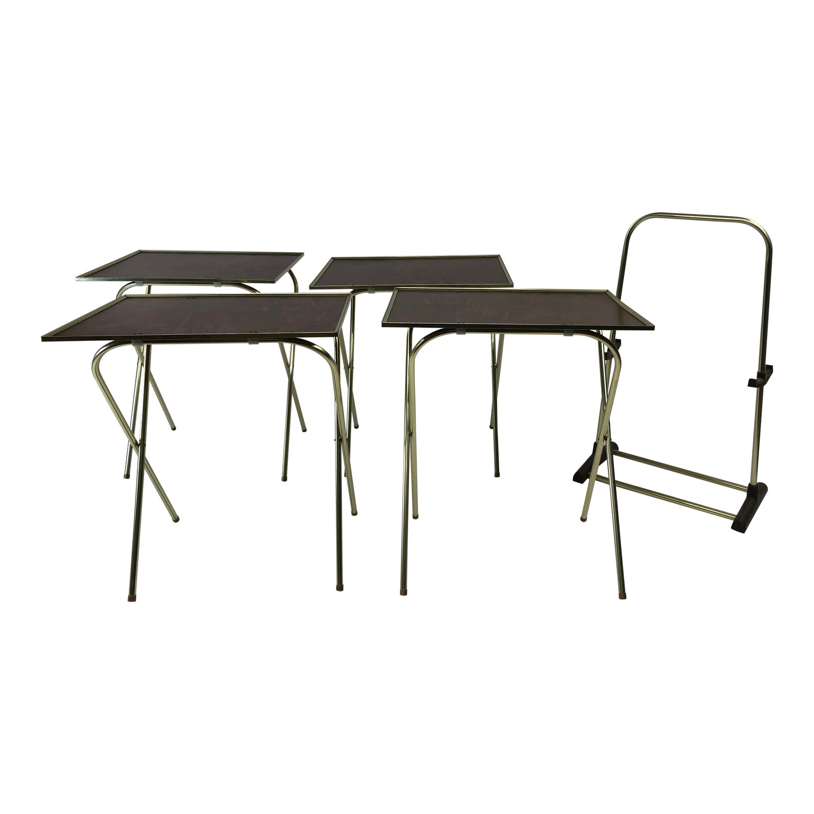 Vintage Mid Century Modern Faux Wood Tv Trays Set of 4 With Stand