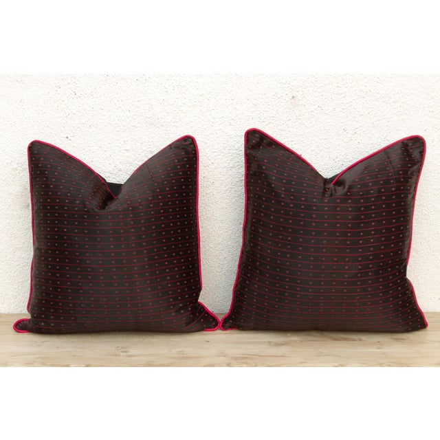 Mid 20th Century Pair of Lakhpat Dotted Gujarati Mashru Pillows For Sale - Image 5 of 7