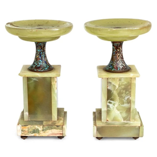 French Onyx and Champleve Enamel Tazze, Pair For Sale - Image 4 of 4