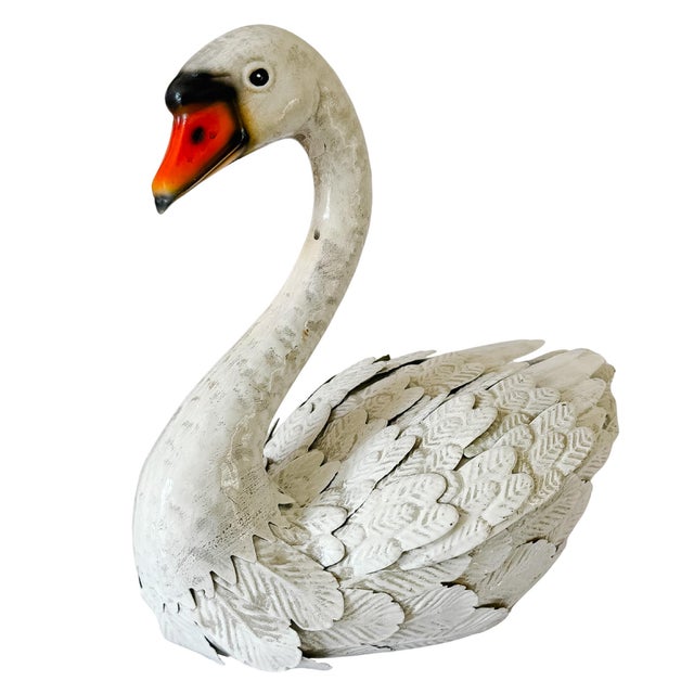 Late 20th Century Shabby Chic White Distressed Sheet Metal Swan Sculptures - A Pair For Sale In San Diego - Image 6 of 17