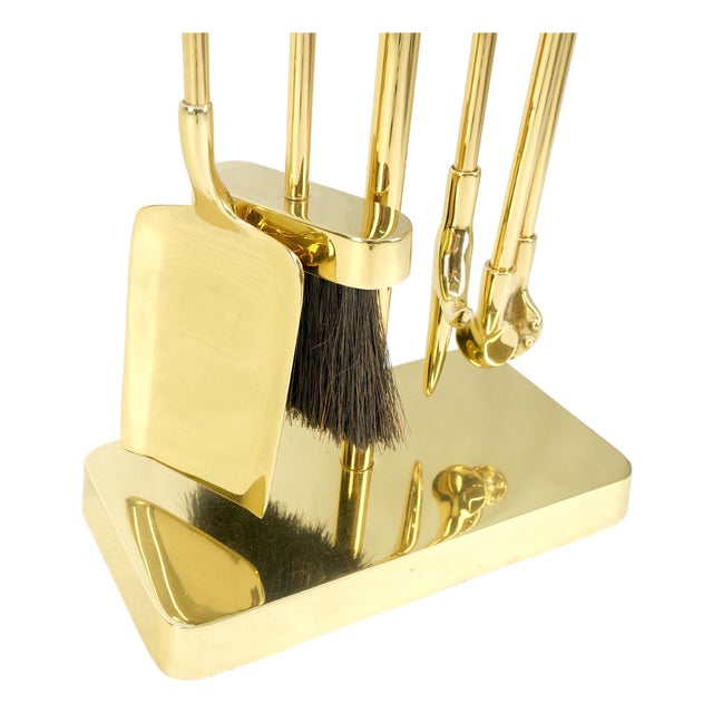 Set of Quality Mid Century Modern Brass Fireplace Tools For Sale