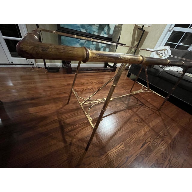 Mid-Century Modern 1970s Hollywood Regency Gilded Faux Bamboo Dining Table For Sale - Image 3 of 7