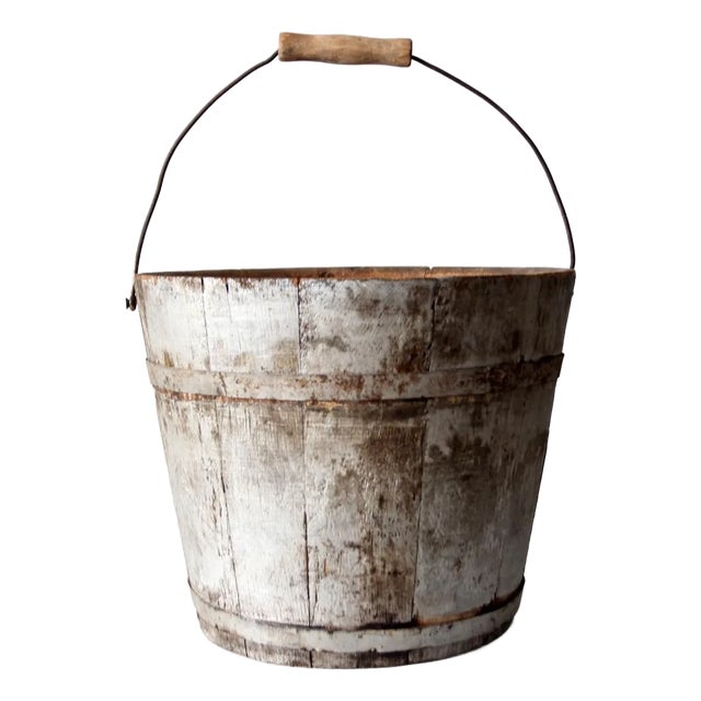 Vintage Painted Wooden Bucket For Sale