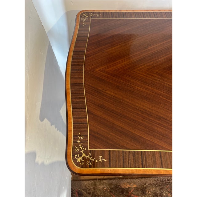 French Theodore Alexander Mahogany Desk With Cast Brass Accents and Two Drawers For Sale - Image 3 of 12