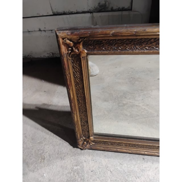 Art Deco Antique 1920s Colonial Revival 3-Panel Etched Glass Wall Mirror, Carved Wood Frame, For Sale - Image 3 of 10