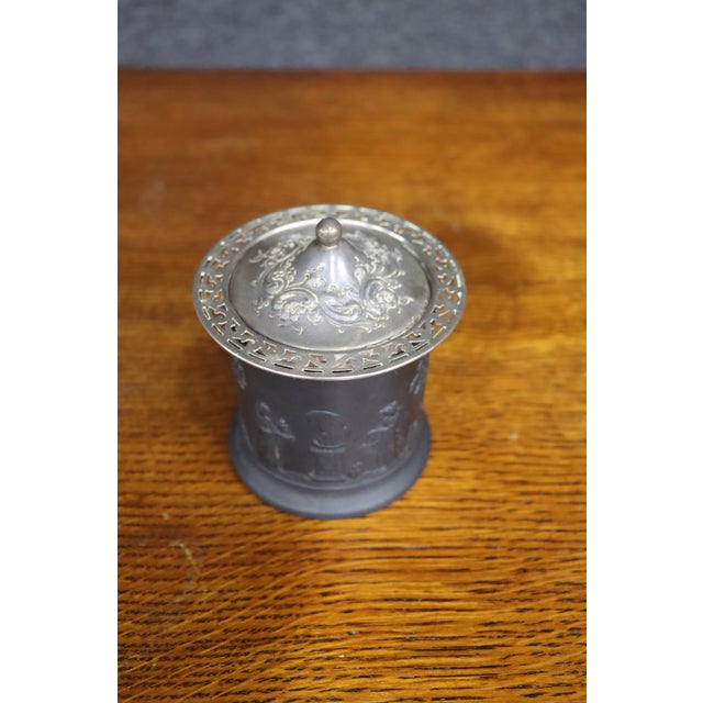 Wedgwood Black Basalt Covered Jar With Silver-Plated Lid For Sale In Philadelphia - Image 6 of 6