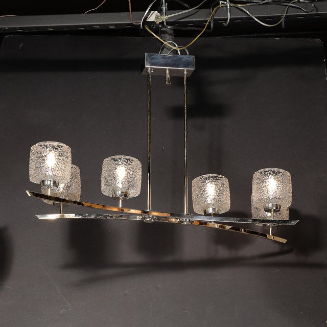 Mid-Century Bow Form Polished Brass & Nickel Pendant Chandelier W/ Mottled Glass For Sale - Image 10 of 12