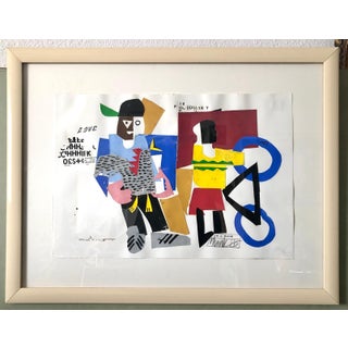 Loren Munk, Mixed Media Neo Expressionist Collage Painting African American Kids, Bicycle NY, 1985 For Sale