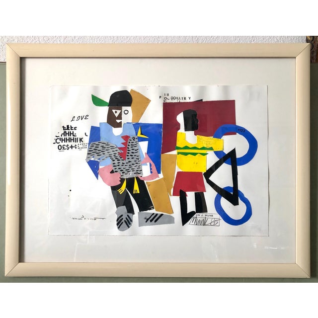 Loren Munk, Mixed Media Neo Expressionist Collage Painting African American Kids, Bicycle NY, 1985 For Sale