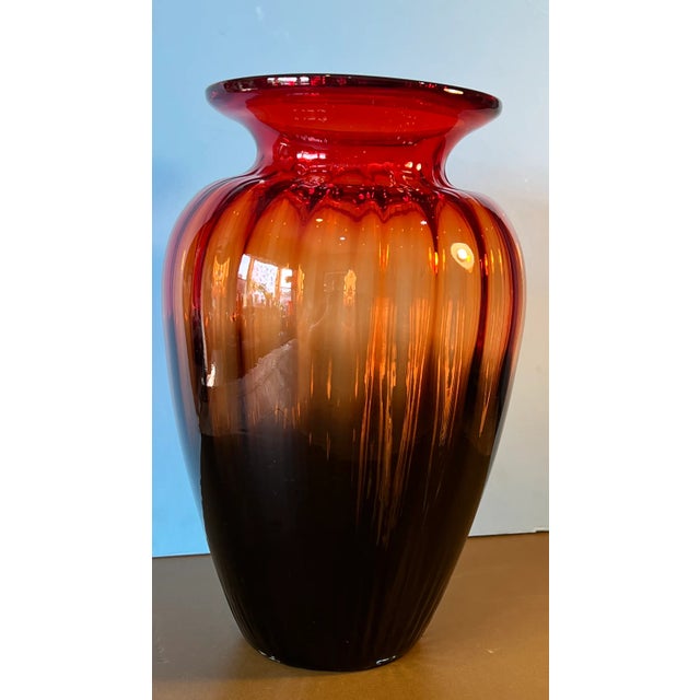 Lart Fluted Art Glass Vase Brown Orange Red Ombre For Sale In New York - Image 6 of 12