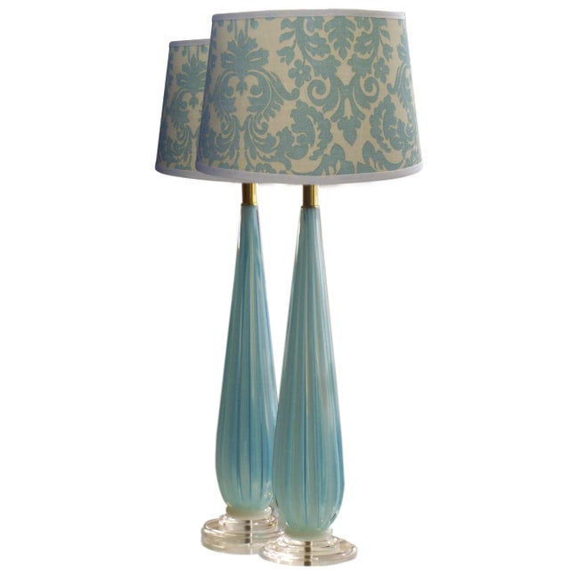 Blue Vintage Italian Murano Glass Table Lamps - a Pair For Sale - Image 8 of 8