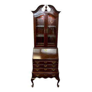 Vintage Ethan Allen Traditional Chippendale Style Solid Mahogany Secretary Desk For Sale