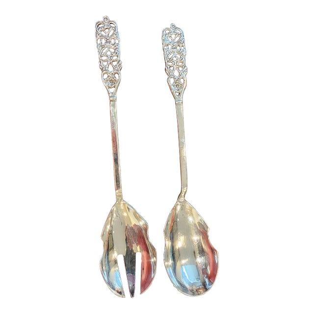 1960s Sterling Silver Salad Serving Set- 2 Pieces For Sale