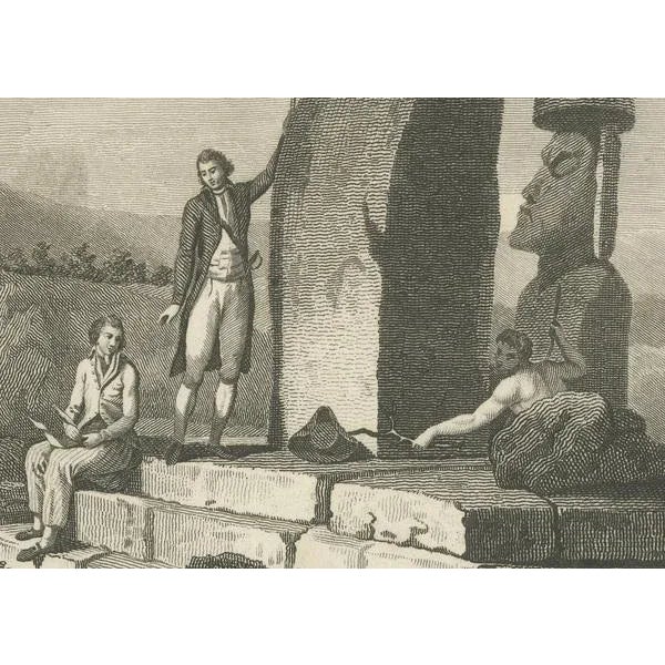 Sociable Encounters at the Monolithic Giants: Easter Islands Enigmatic Statues, 1797 For Sale - Image 3 of 6