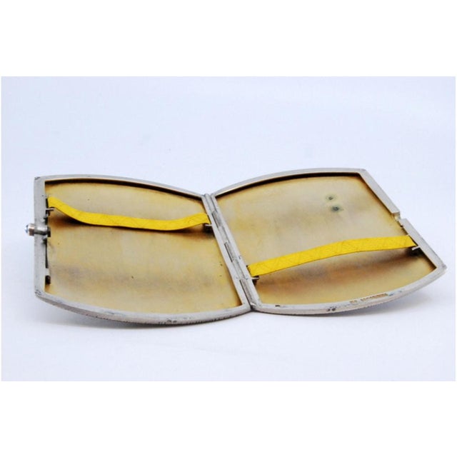 Metal Finely Guilloche Silver Cigarette Case, Blue Cabochon on the Clasp, Gold Interior and Hinged Lid For Sale - Image 7 of 11