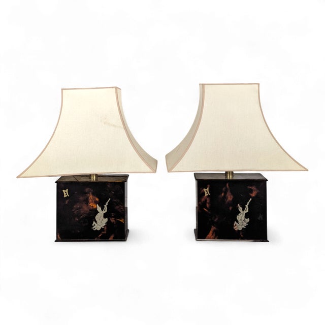Japanese Scale-Patterned Lamps from Eric Maville, Set of 2 For Sale