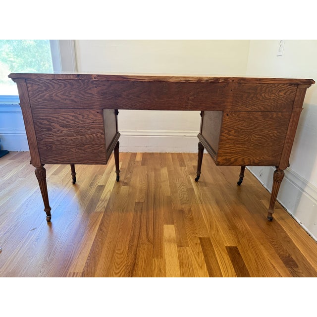 Vintage Edwardian-Style Oak Pedestal Desk With Casters For Sale - Image 10 of 10