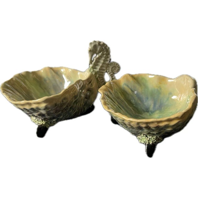 Pair of 1920s French Vintage Oyster Shell Nut and Olive Dishes Add a touch of vintage French sophistication to your table...