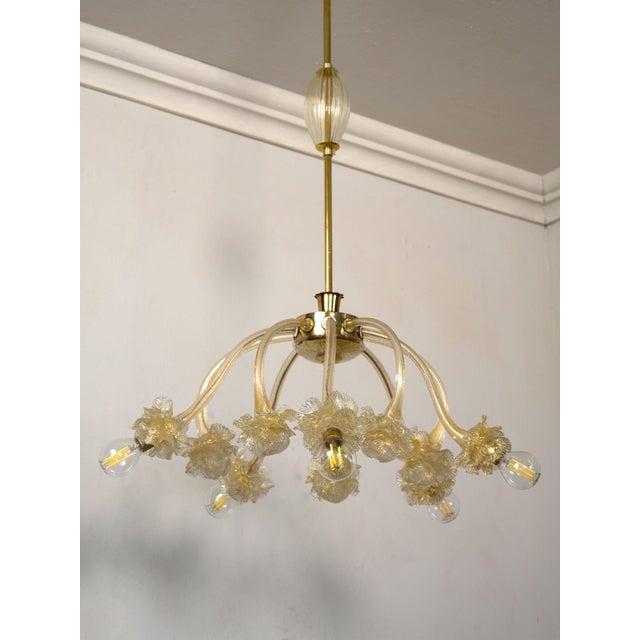Vintage 5 Light Murano Blown Glass Chandelier with Transparent Gold Dust attributed to Archimede Seguso for Seguso Vetri Darte, 1950s For Sale - Image 12 of 14