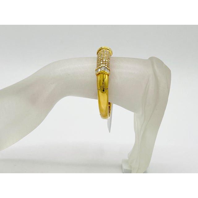 Early 21st Century White Diamond Round and Baguette Bangle in 18k Yellow Gold For Sale - Image 5 of 5