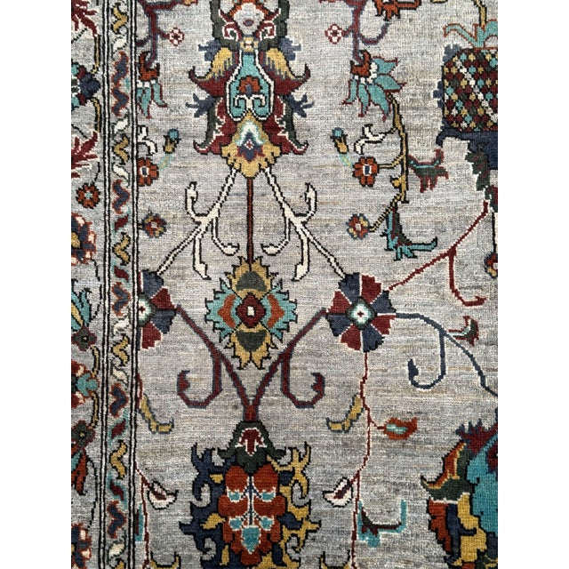 Ziegler Design Area Rug, Hand-Knotted Wool, Floral, 5x7, Silver & Teal For Sale - Image 6 of 12