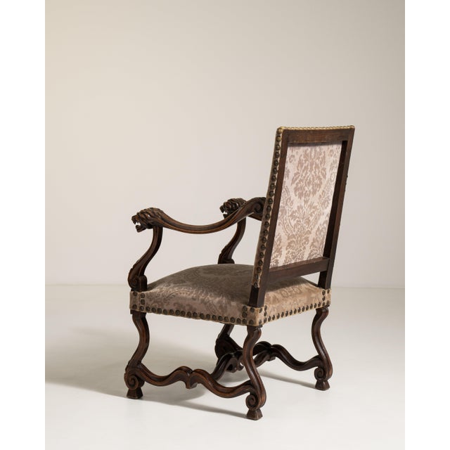 Wood Neo-Baroque Oak Throne Chair, Antique, France, 19th Century For Sale - Image 7 of 16