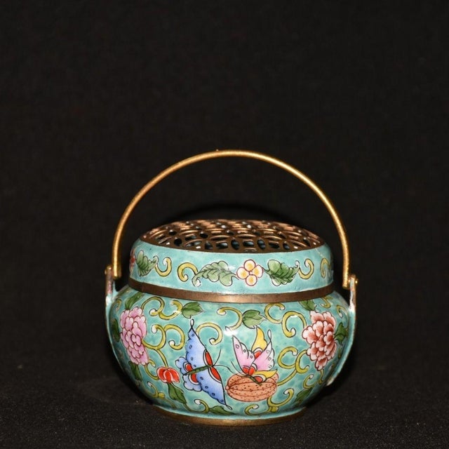 Late 19th Century Late 19th Century Cloisonné Enamel Hand Warmer With Butterfly Motif, 270g For Sale - Image 5 of 9