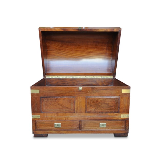 An 19th Century Exquisite Handmade Anglo Indian Rosewood & Brass French Polished Domed Two Drawer Dowry Chest Decorated...