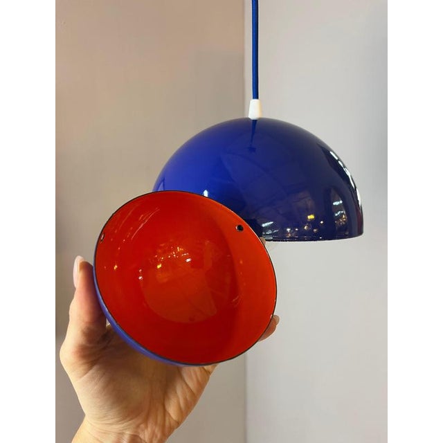 Flowerpot Pendant Lamp with Blue Enamel by Verner Panton for Louis Poulsen For Sale - Image 10 of 11