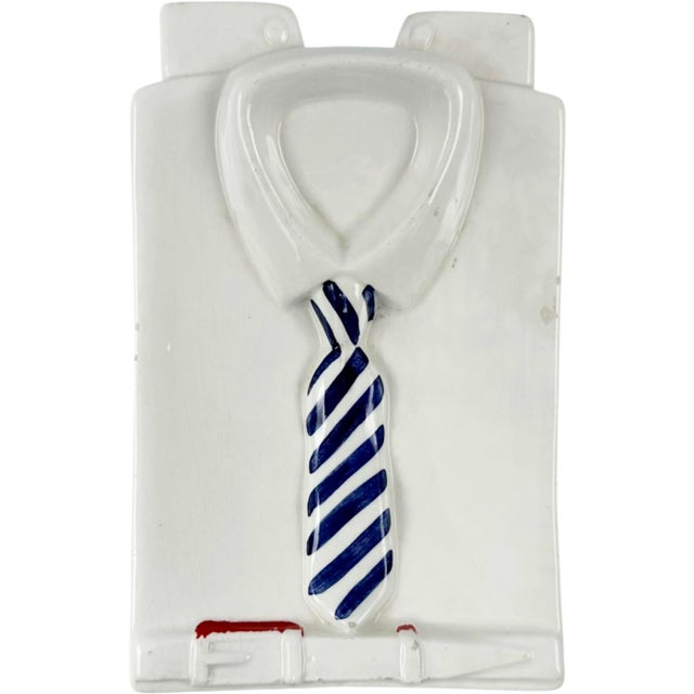 Vintage White Shirt & Tie Ceramic Ashtray Catchall Dish Made in Italy For Sale
