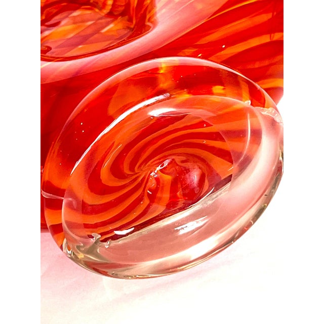 Handblown Art Glass With Reticello Pattern in Tangerine and Red in Murano Style For Sale - Image 13 of 14